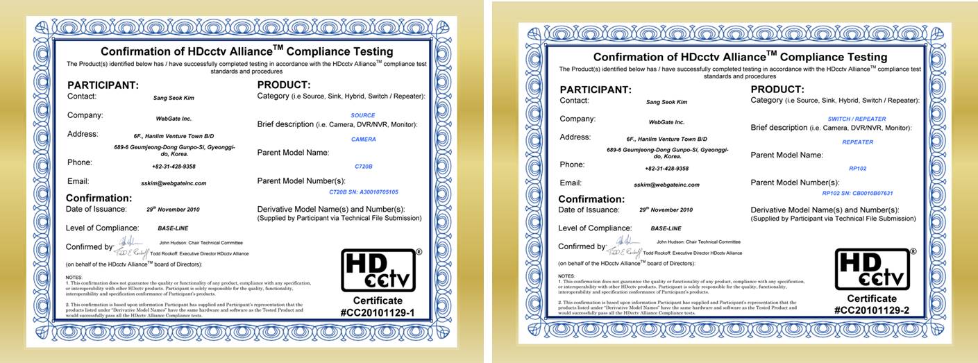 Worlds First HDcctv compliance Certificate!